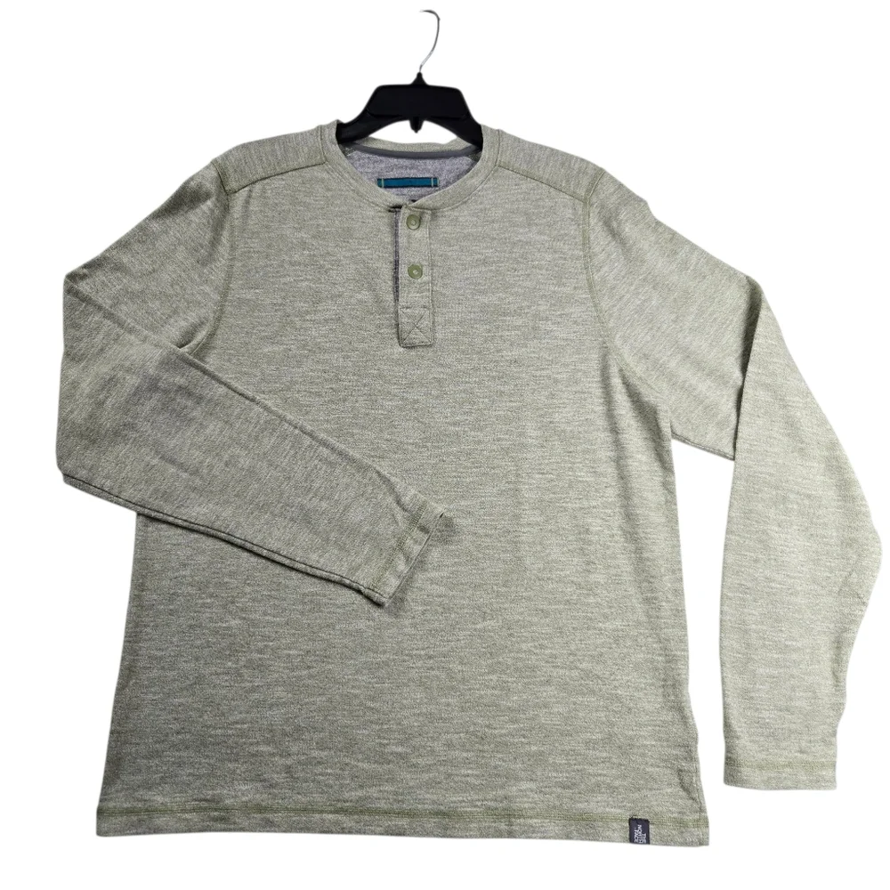 The North Face Men Medium Long Sleeve Henley Green Buttons Pullover Cotton Blend